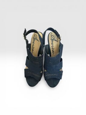 American Rag Navy Suede Laser-Cut Slingback Heels